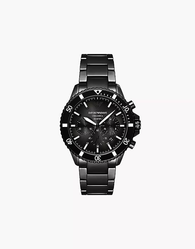 asos Emporio Armani Men's world explorer chronograph black ceramic watch ar70010 in black