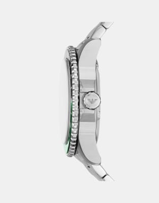 Asos Emporio Armani Men's World Explorer Gmt Dual Time Stainless Steel Watch Ar11589 In Silver