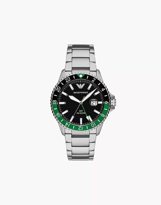 asos Emporio Armani Men's world explorer gmt dual time stainless steel watch ar11589 in silver