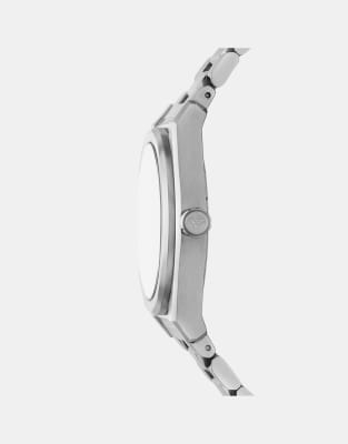 Asos Emporio Armani Three-hand Date Stainless Steel Watch In Silver