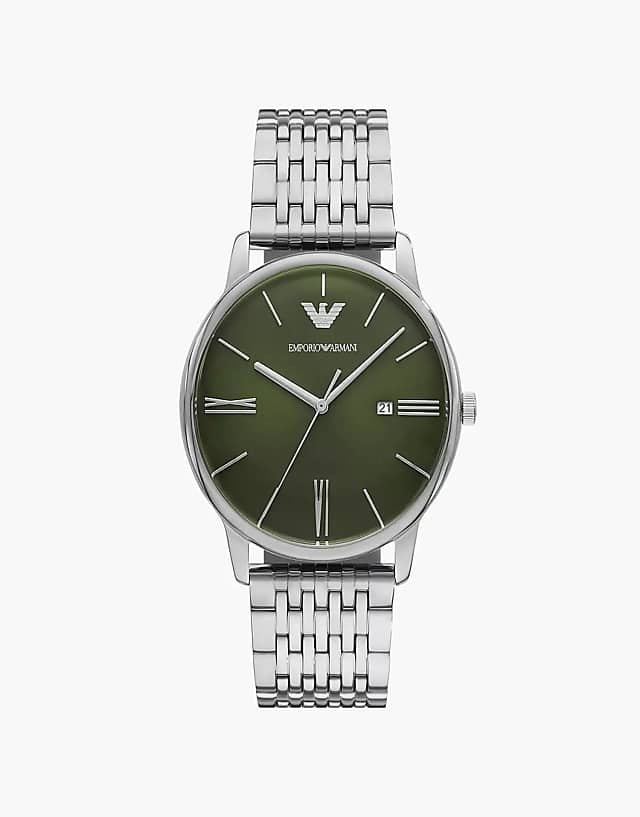 asos Emporio Armani Three-hand date stainless steel watch in silver