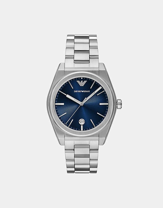 asos Emporio Armani Three-hand date stainless steel watch in silver