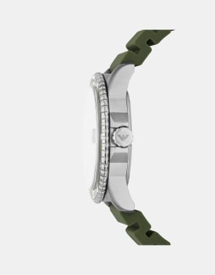 Asos Emporio Armani World Explorer Three-hand Date Green Silicone Watch In Green