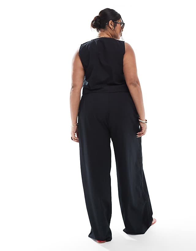 Asos Esmee Curve Exclusive Beach Trouser Co-ord In Black