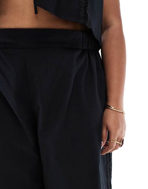 Asos Esmee Curve Exclusive Beach Trouser Co-ord In Black