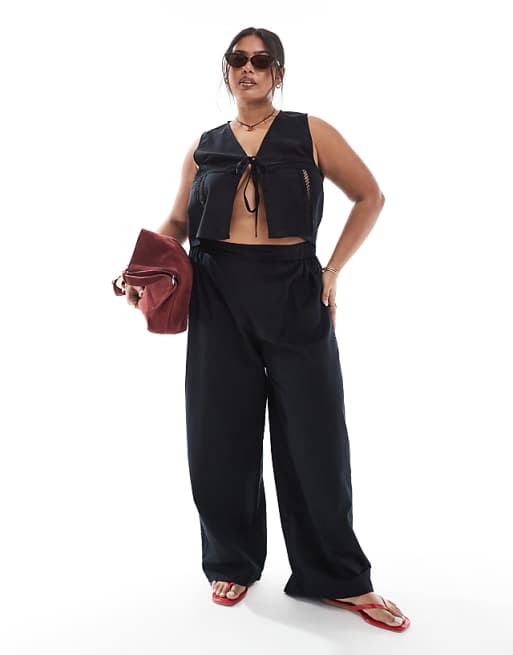 asos Esmee Curve Exclusive beach trouser co-ord in black