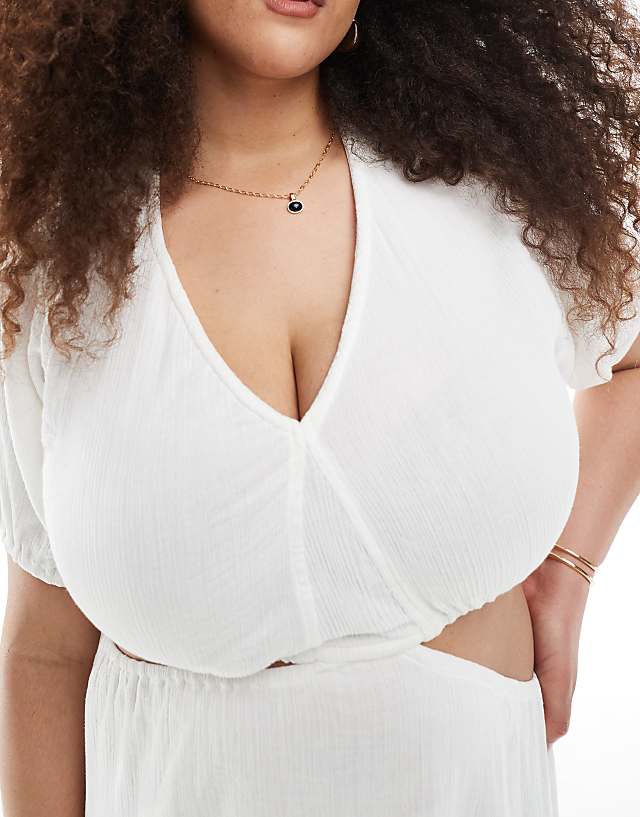 Asos Esmee Curve Exclusive Cut Out Maxi Tiered Beach Dress In White