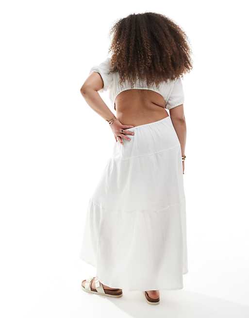 Asos Esmee Curve Exclusive Cut Out Maxi Tiered Beach Dress In White