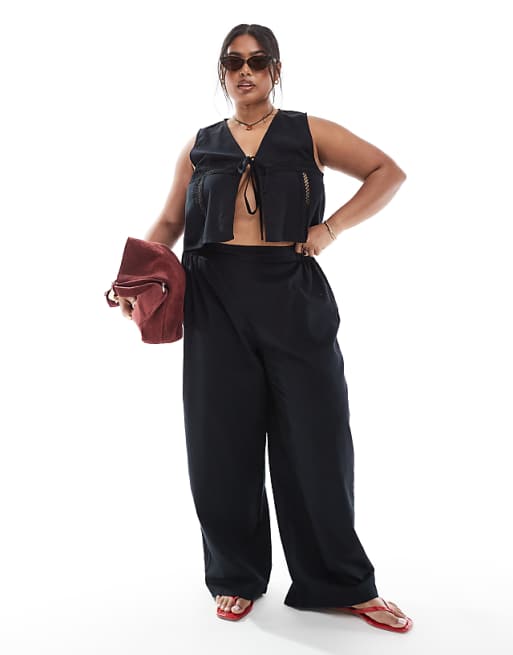 asos Esmee Curve Exclusive lace panel beach co-ord in black