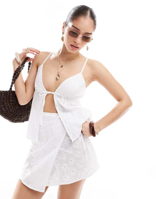 Asos Esmee Exclusive Crochet Tie Beach Co-ord In White
