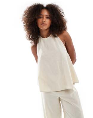Asos Esmee Exclusive Linen Look Beach Co-ord In Beige