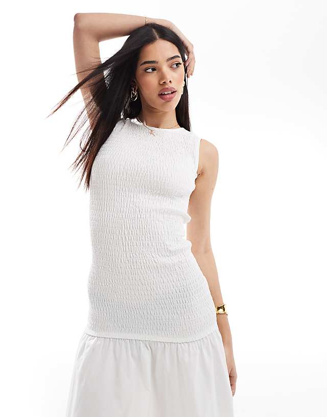 Asos Esmee Exclusive Part Shirring Maxi Beach Dress In White