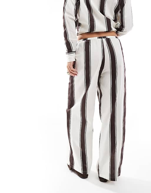 Asos Esmee Exclusive Relaxed Beach Trouser In Brown And Cream Stripe