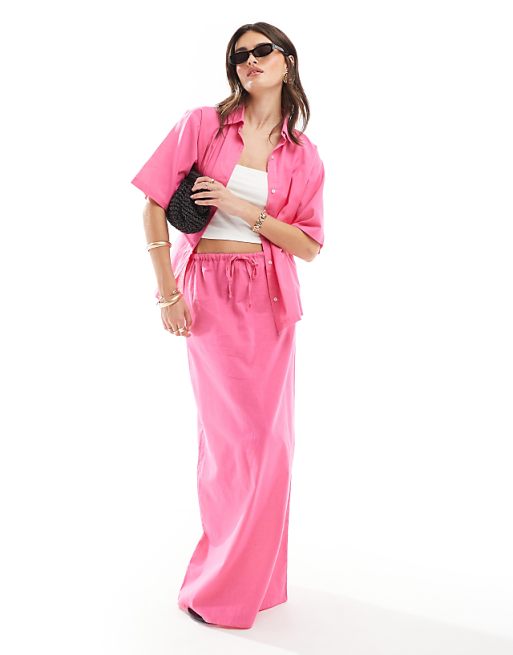 asos Esmee linen maxi beach skirt co-ord in bright pink