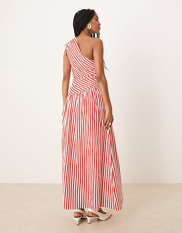Asos Forever New Asymmetric Drop Hem Maxi Dress In Red And White Stripe