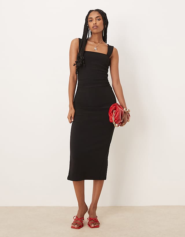 Asos Forever New Asymmetric Fitted Midaxi Dress In Black