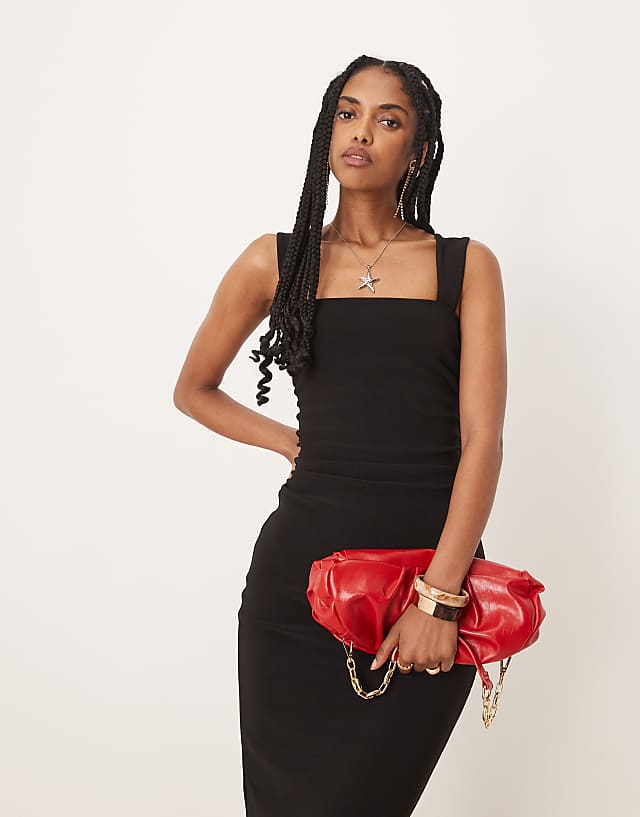 asos Forever New asymmetric fitted midaxi dress in black