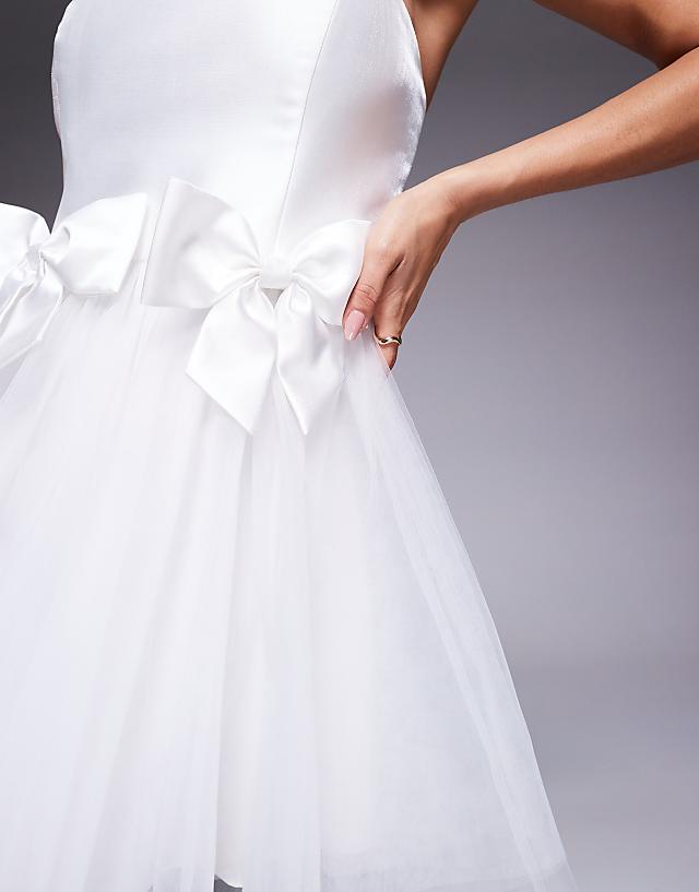 Asos Forever New Bridal Bow Tulle Mini Dress In Ivory
