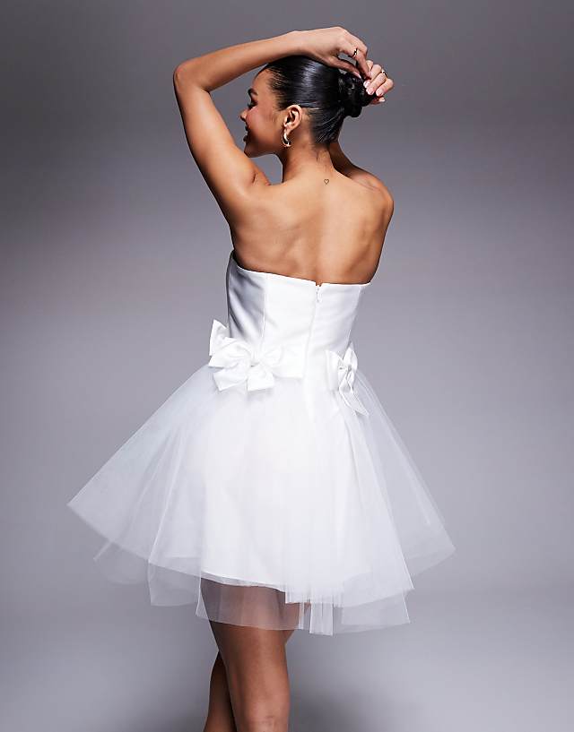 Asos Forever New Bridal Bow Tulle Mini Dress In Ivory