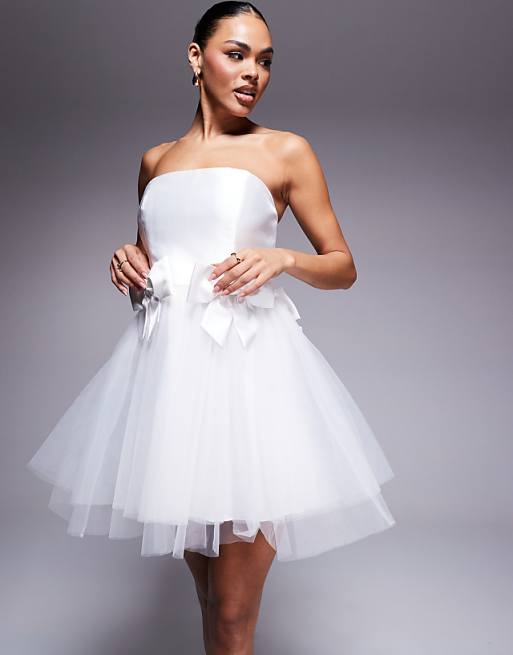 asos Forever New Bridal bow tulle mini dress in ivory