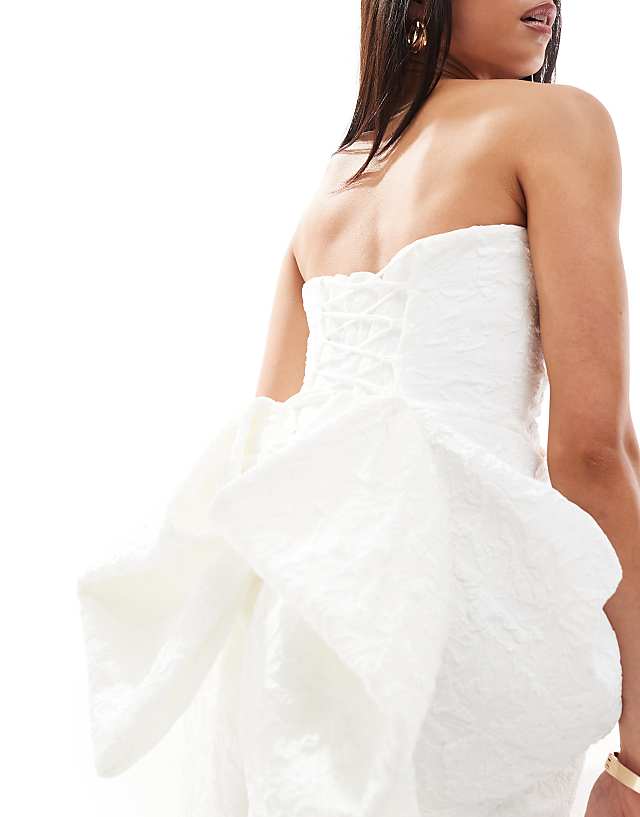 Asos Forever New Bridal Jacquard Lace Up Back Bow Mini Dress In Ivory