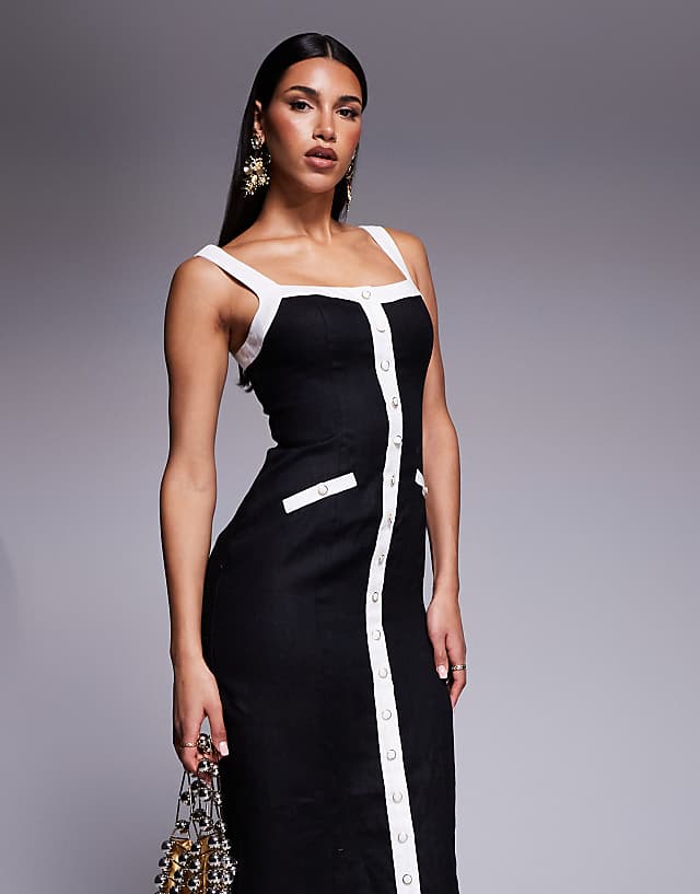 Asos Forever New Contrast Knit Midaxi Dress In Black