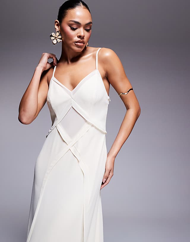 Asos Forever New Criss Cross Godet Maxi Dress In Cream