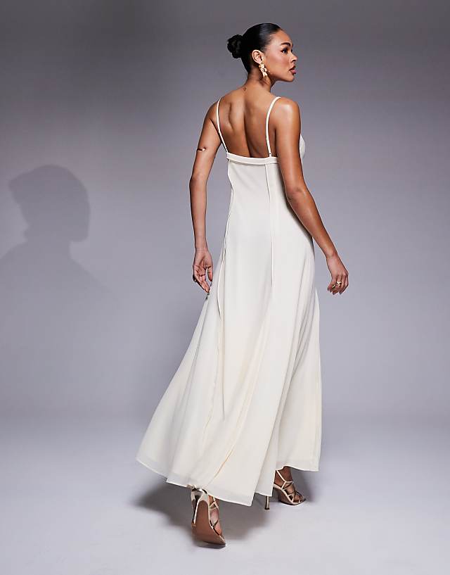 Asos Forever New Criss Cross Godet Maxi Dress In Cream