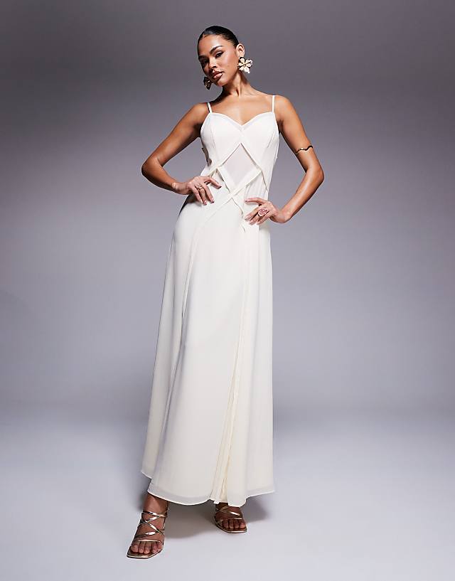 asos Forever New criss cross godet maxi dress in cream