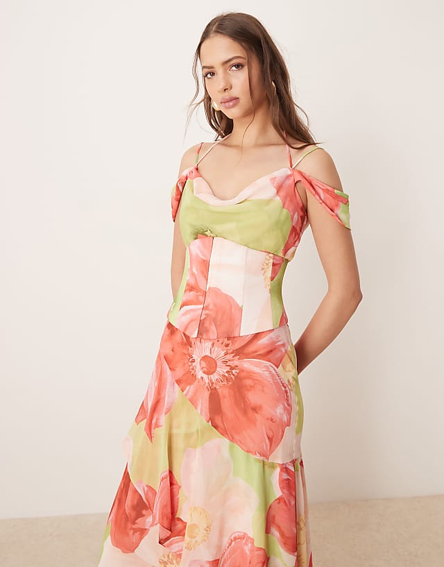 asos Forever New detachable corset maxi dress in red oversized floral
