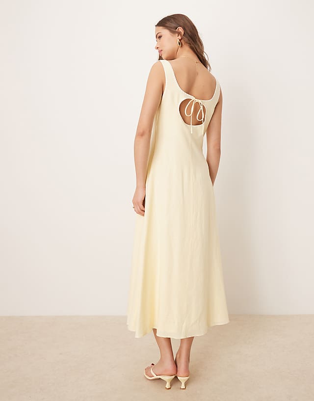 Asos Forever New Linen Contrast Stitch Midaxi Dress In Lemon