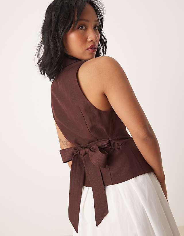 Asos Forever New Petite 2-in-1 Collared Midaxi Dress In Chocolate And Ivory