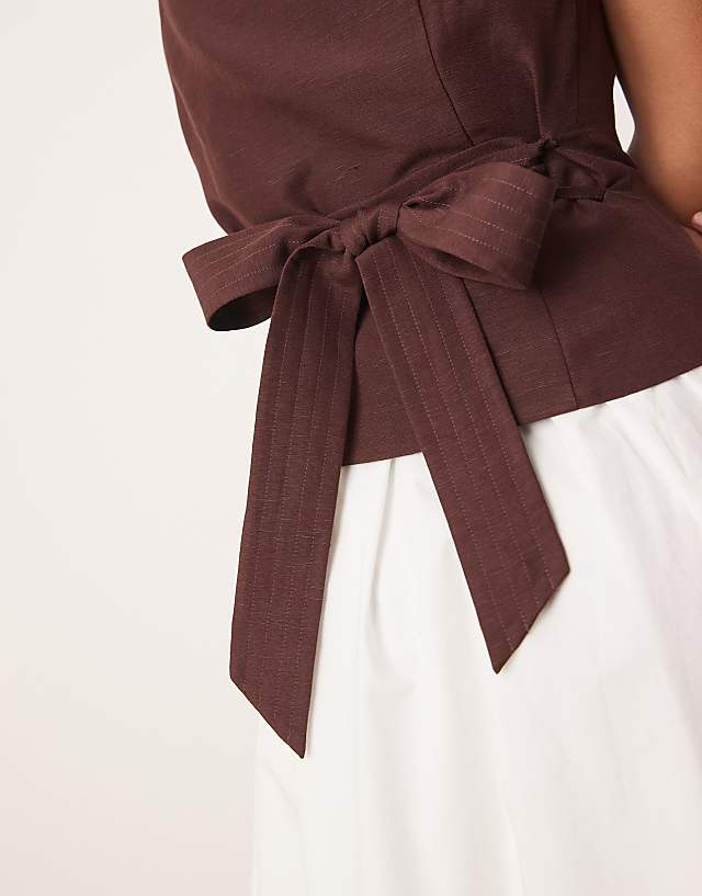 Asos Forever New Petite 2-in-1 Collared Midaxi Dress In Chocolate And Ivory