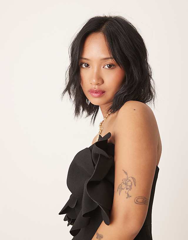Asos Forever New Petite 3D Floral Mini Dress In Black