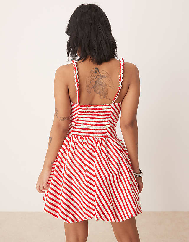 Asos Forever New Petite Bubble Hem Mini Dress In Red And White Stripe