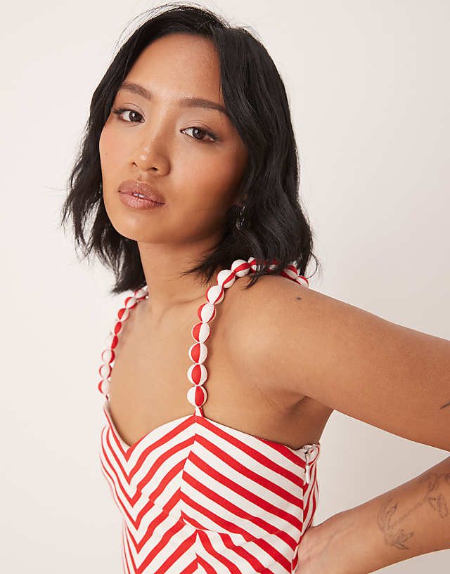 Asos Forever New Petite Bubble Hem Mini Dress In Red And White Stripe