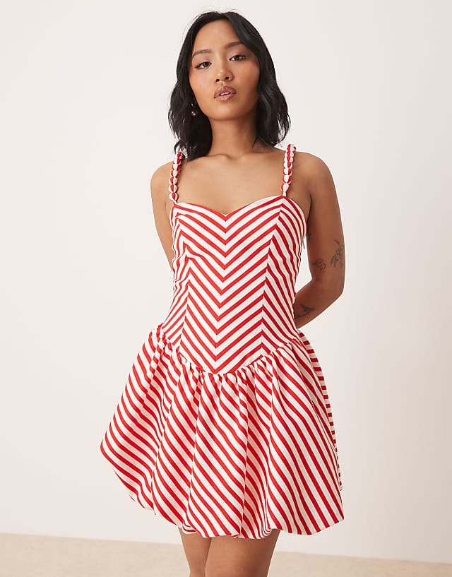 asos Forever New Petite bubble hem mini dress in red and white stripe