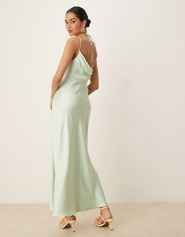 asos Forever New satin halter neck maxi dress in dusty sage
