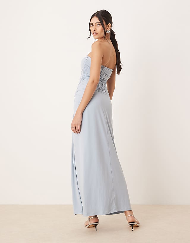 Asos Forever New Strapless Ruched Maxi Dress In Blue Fog