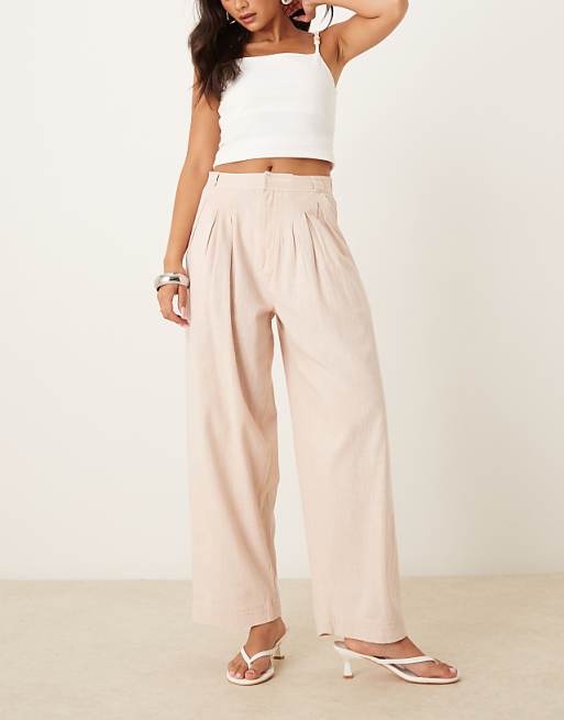 asos Free People lotta love linen pull on trousres in sand