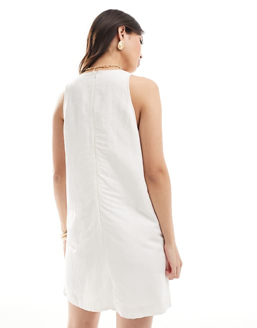 Asos French Connection Birdie Linen Shift Mini Dress In White