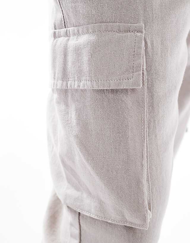 Asos French Connection Cargo Pocket Linen Trousers In Stone