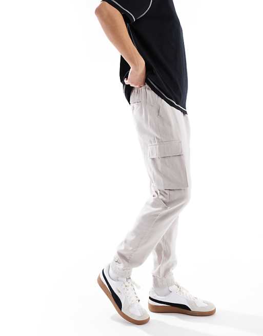 asos French Connection cargo pocket linen trousers in stone