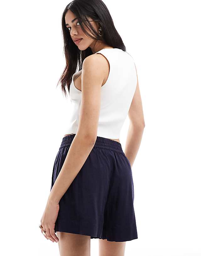 Asos French Connection Classic Linen Blend Shorts In Navy