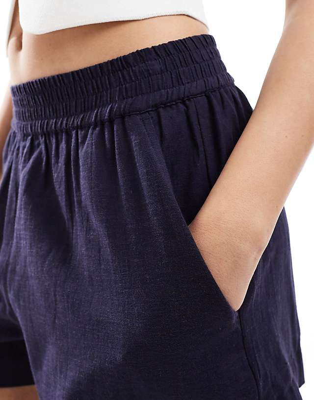Asos French Connection Classic Linen Blend Shorts In Navy