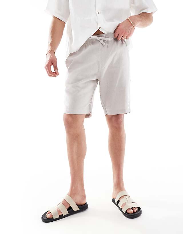 Asos French Connection Linen Drawstring Shorts In Stone