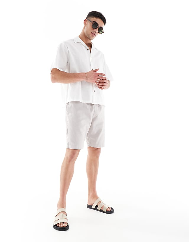asos French Connection linen drawstring shorts in stone
