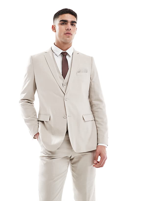 Asos French Connection Linen Formal Suit Co-ord In Stone