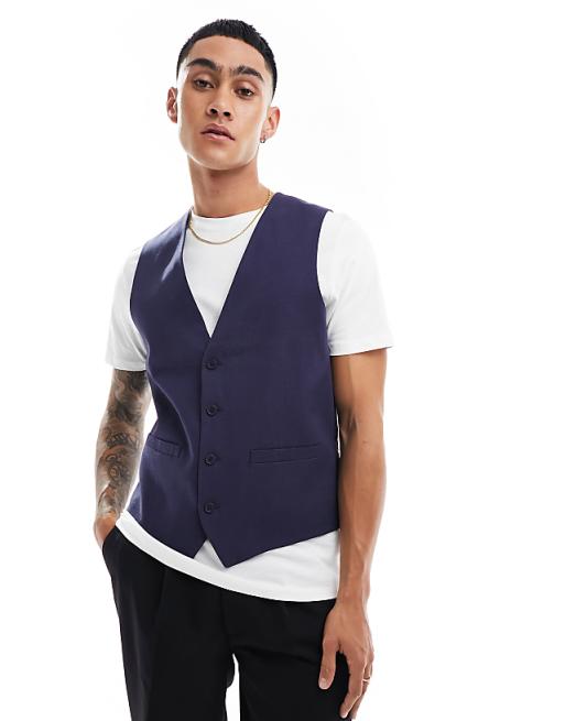 Asos French Connection Linen Formal Suit Waistcoat In Blue