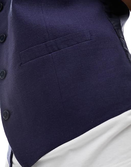 Asos French Connection Linen Formal Suit Waistcoat In Blue